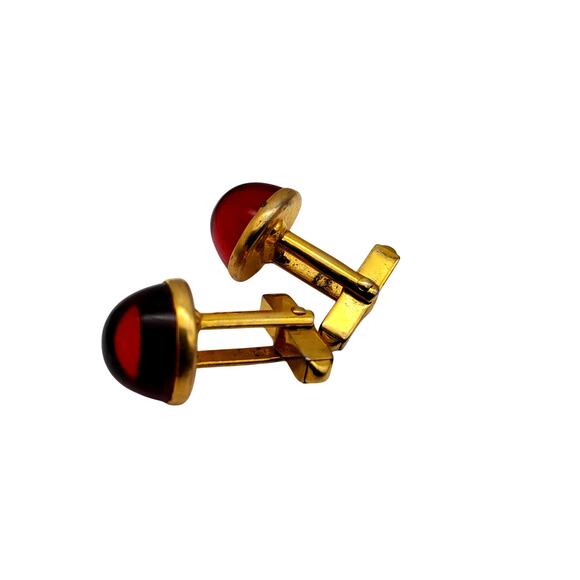 Retro Swank Red Dome Cufflinks Lucite Gold Tone Vintage MCM Mens Classic Jewelry - Picture 4 of 6